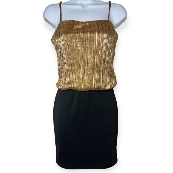 Forever 21 XXI Gold Plisse Blouson Mini Dress - Medium - Picture 1 of 10